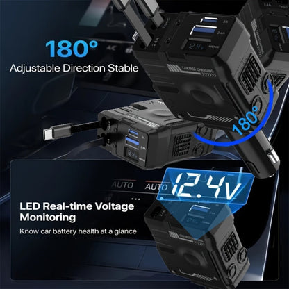 Dual Retractable Cable Car Charger 4-in-1 with Lightning & Type-C 31in, 2 USB-A Ports & Voltage Supervision – Tangle-Free Fast Car Phone Charger for iPhone Samsung Android, Multi Port Car Charging Adapter 4 Colors