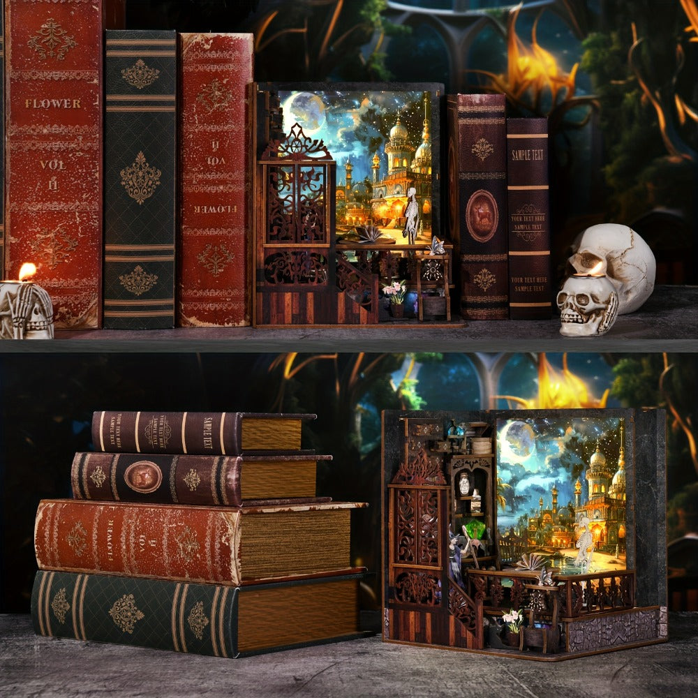Magic Exploration Book Nook Kit CH03 with Library Workshop Scene, Three Light Modes and Paintable Front Panel
