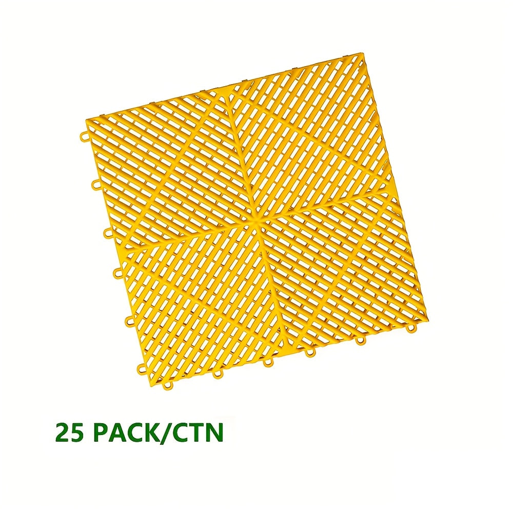 Garage Floor Tiles 25Pcs – Interlocking Plastic Mesh Spliced Floor Mats for Car Wash Auto Detailing Garage Flooring, 5 Colors Available