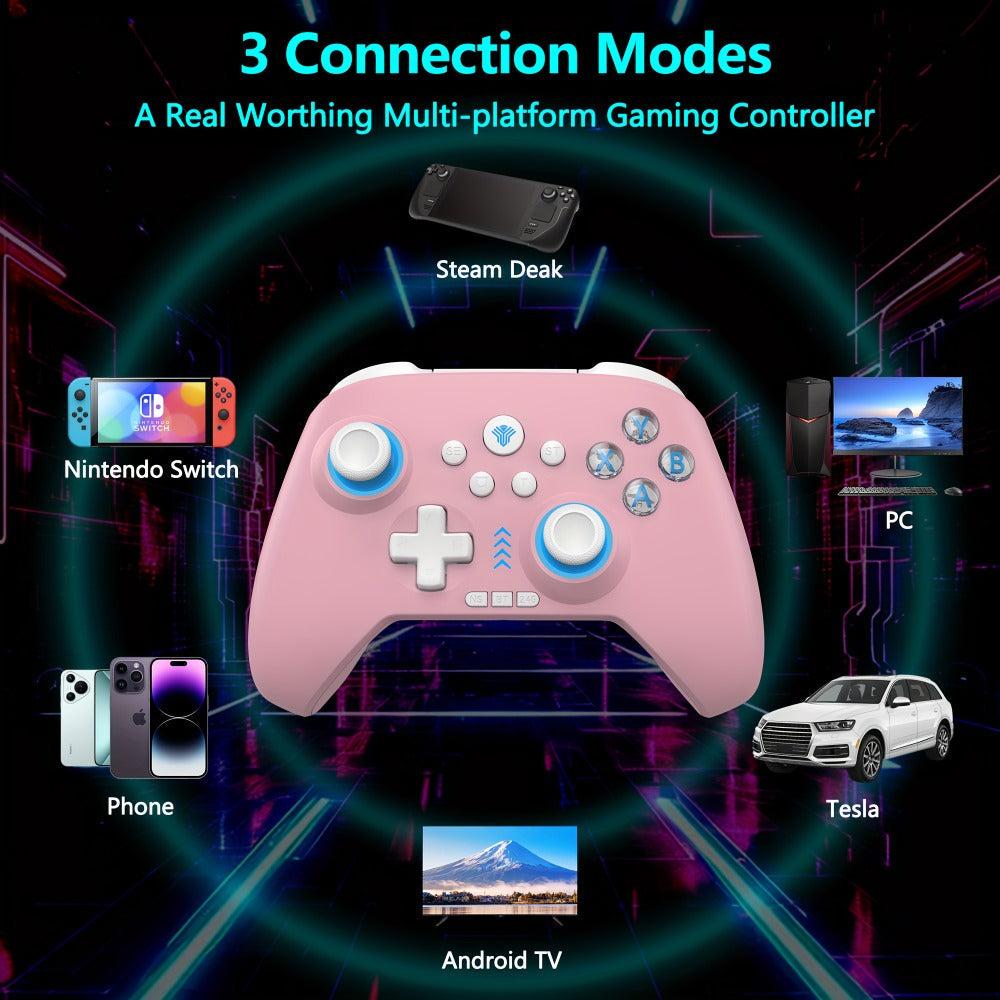 Three-Mode Wireless PC Controller with RGB Lighting, Hall Effect Joystick & Trigger, Programmable Buttons & Vibration for Windows PC, Android, Nintendo Switch & Steam – Not Compatible with Xbox
