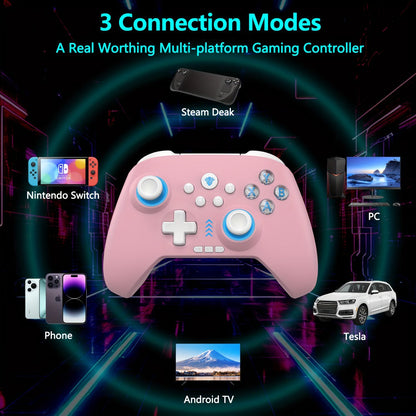 Three-Mode Wireless PC Controller with RGB Lighting, Hall Effect Joystick & Trigger, Programmable Buttons & Vibration for Windows PC, Android, Nintendo Switch & Steam – Not Compatible with Xbox