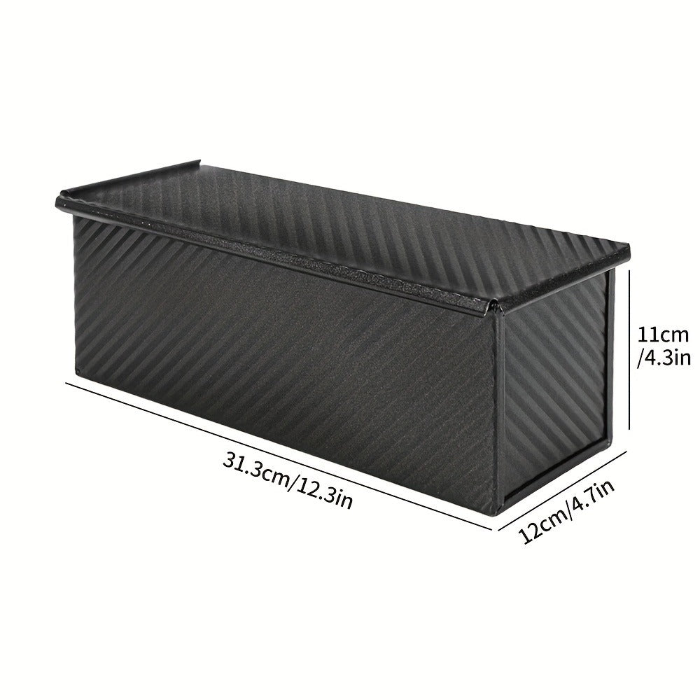 Pullman Loaf Pan with Lid, Extra Large 12.3x4.7x4.3 Inch Sandwich Bread Pan with Vent Holes, Nonstick Carbon Steel Toast Pan with Bread Knife, Square Loaf Pan for Sandwich Bread, Black or Gold