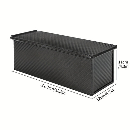 Pullman Loaf Pan with Lid, Extra Large 12.3x4.7x4.3 Inch Sandwich Bread Pan with Vent Holes, Nonstick Carbon Steel Toast Pan with Bread Knife, Square Loaf Pan for Sandwich Bread, Black or Gold