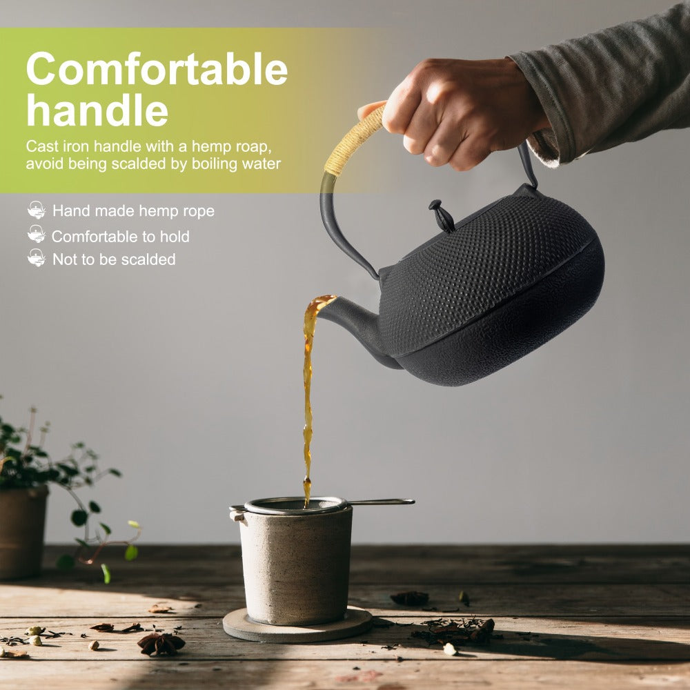 Cast Iron Teapot with Stainless Steel Infuser 60 oz – Japanese Style Tea Kettle for Camping & Home Brewing