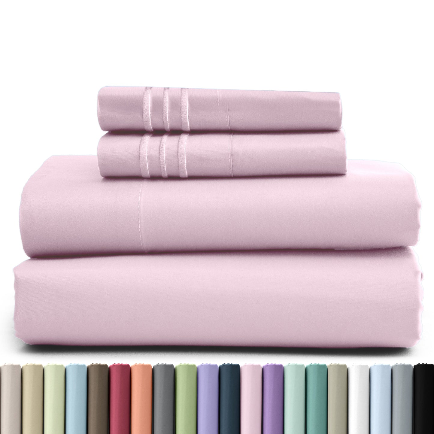 Bed Sheet Set Brushed Microfiber in 3- or 4-Piece Configuration with 16-Inch Pocket and Twenty-Four Colors