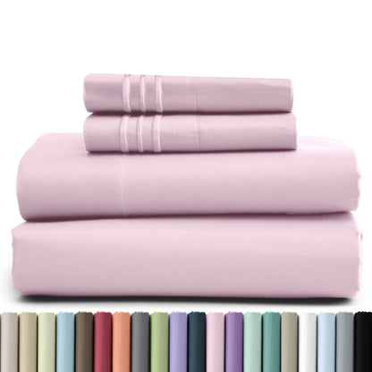 Bed Sheet Set Brushed Microfiber in 3- or 4-Piece Configuration with 16-Inch Pocket and Twenty-Four Colors
