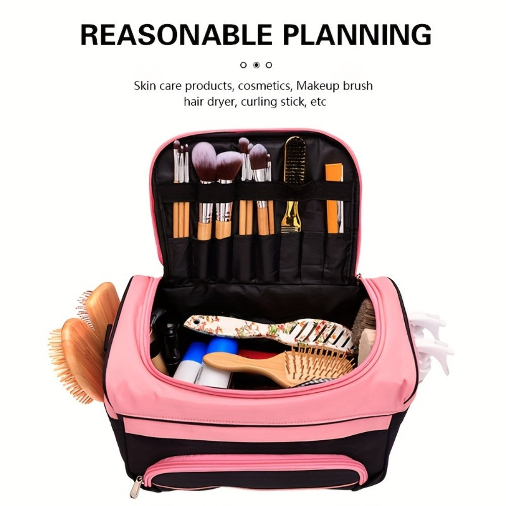 Hairdresser Tool Bag Multi-Functional Salon Styling Organizer with Adjustable Strap Large Capacity Hair Makeup Artist Case for Professionals Travel Pink Black Zebra