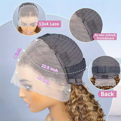 Lace Front Wig LUCK HAIR 10-Inch 4/27 Highlight Water-Wave Human Hair Bob with 13x4 HD Lace and 180% Density