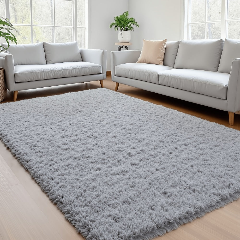 Plush Shag Area Rug in Solid or Tie-Dye Colors with Four Rectangular Size Options for Living Spaces