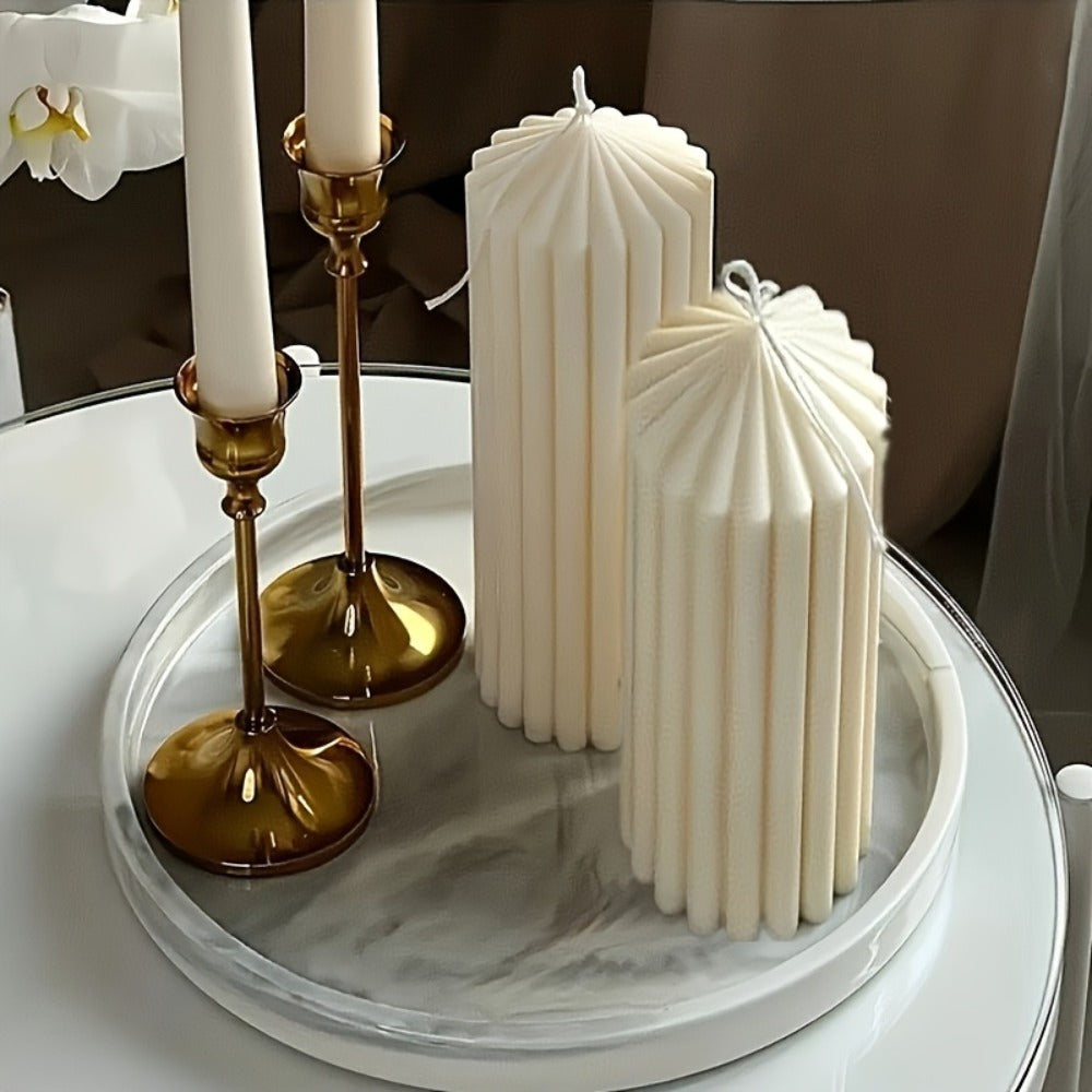 Ribbed Soy Wax Pillar Candles 2-Pack White - 20 Hour Burn Cylindrical Candles for Home Decor, Wedding, Christmas, Valentine's Day & Birthday