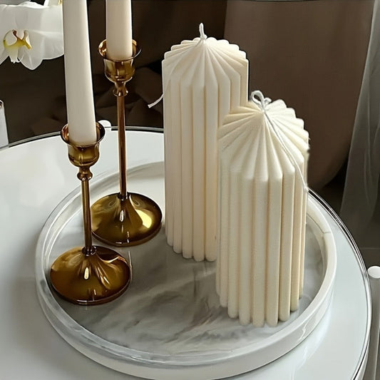 Ribbed Soy Wax Pillar Candles 2-Pack White - 20 Hour Burn Cylindrical Candles for Home Decor, Wedding, Christmas, Valentine's Day & Birthday