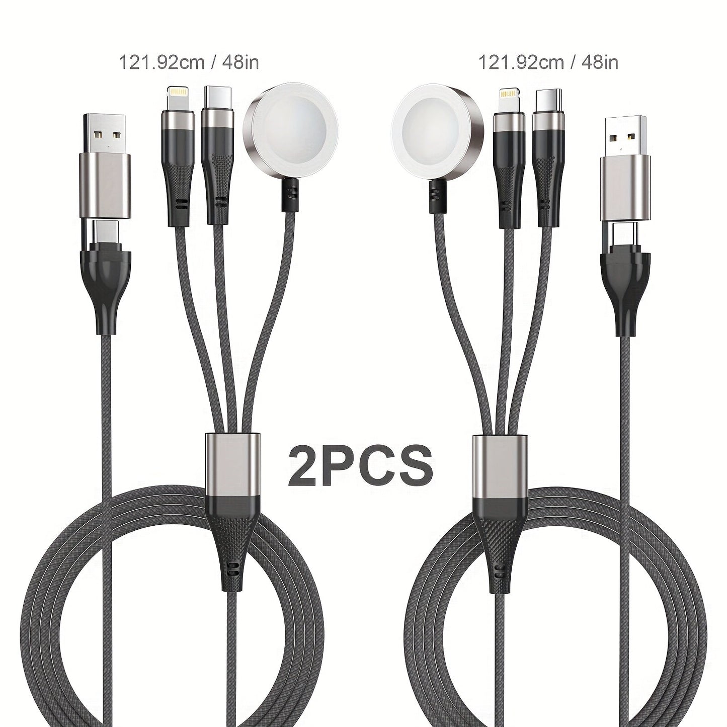 Two-Piece Braided Charging Cable Set with Dual USB-A/USB-C Input and 2-Foot plus 4-Foot Lengths