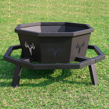 35-Inch Octagonal Wood-Burning Fire Pit with Spark Screen, Poker, Fire Grate and Wide Safety-Ledge Frame