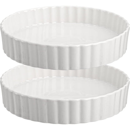Two-Piece 9.5 Inch Ceramic Quiche Pan Set with Fluted Edges in Blue, White or Red for Pies and Tarts