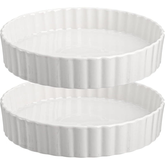 Ceramic Quiche Pan Set of 2, 9.5 Inch Fluted Tart Dish for Oven Baking, Non-Stick Pie Dish for Quiche Lorraine, Chicken Pot Pie, Tart, Flan