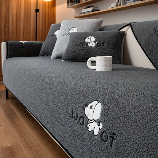 Sofa Cover Embroidered Plush-Texture Panels for Single to 4 Seats, Backrest, Armrest or Pillowcase