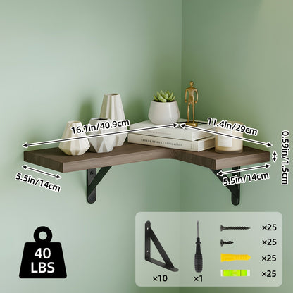 Corner Wall Shelf Set with L-Shaped Boards, Metal Brackets, Five- or Six-Piece Options and Seven Finishes