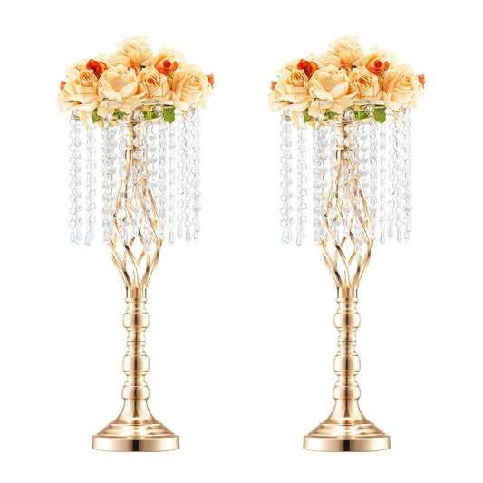 Wedding Flower Stand Vase Gold Crystal Centerpiece Tall Floral Stand for Party Table Decor Hollow Spiral Design Carbon Steel No-Tool Assembly for Weddings Events Banquets Hotels