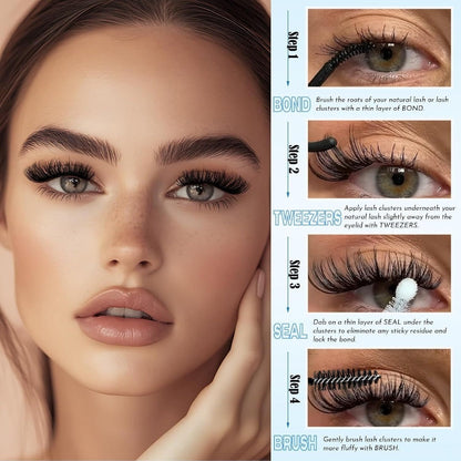 C-Curl Lash Extension Kit with 720 Clusters in 30D-100D Mixed Densities, Bond Product, Tweezers and Brush