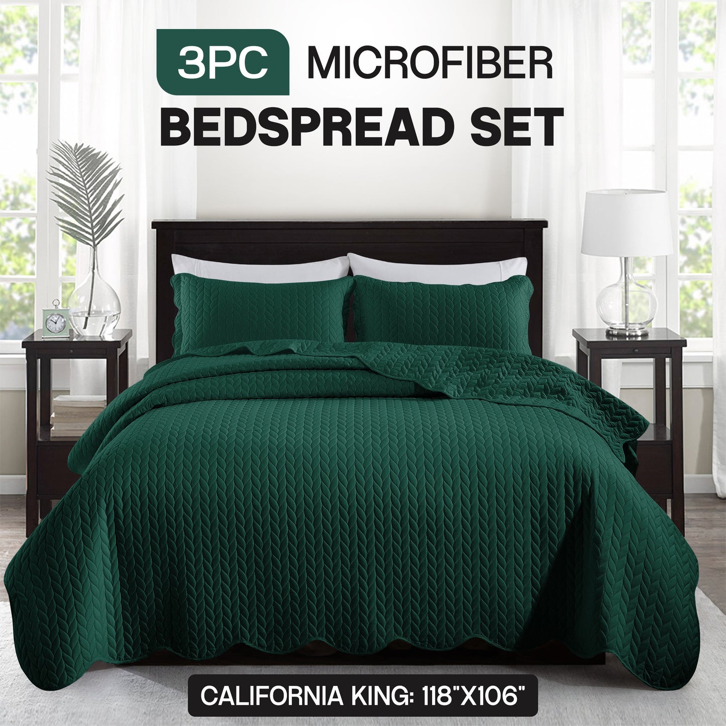 Chevron-Texture Three-Piece Bedspread Set in 16 Colors with Twin, Queen-Full, King and California King Sizes