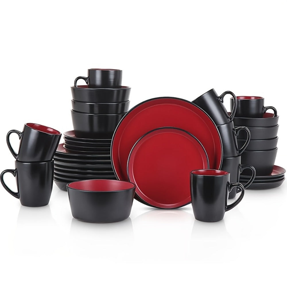 Ceramic Dinnerware Set for 4 – Porcelain Plates Bowls Cups Matte Finish Dishwasher Microwave Oven Safe Stoneware Tableware Scratch Resistant for Restaurant Kitchen Wedding Anniversary Gift