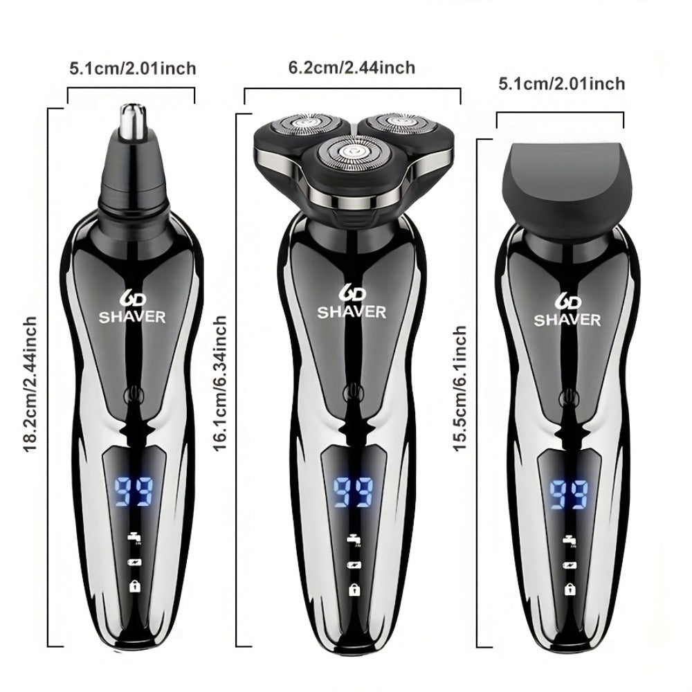 Black Three-Head Rotary Shaver with Digital Display in Standalone, Three-Piece or Four-Piece Sets