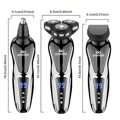 Black Three-Head Rotary Shaver with Digital Display in Standalone, Three-Piece or Four-Piece Sets