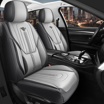 PU Leather Car Seat Cover Full Enclosure with Lumbar Support & Sponge Cushion – Two-Tone Sporty Design Universal Fit for Car Sedan Truck SUV (White-Black / Gray / Red-Black / Orange-Black)