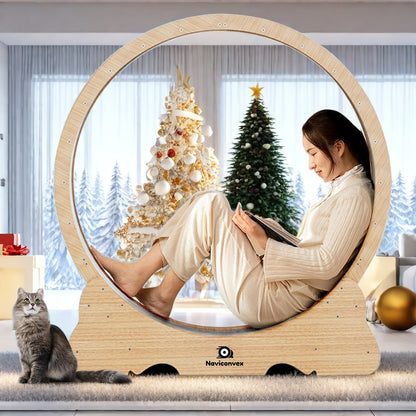 Cat Exercise Wheel 45-Inch XL Silent Running Wheel – Large Wooden Indoor Cat Treadmill with Carpeted Runway for Active Cats, Cat Fitness Wheel Gift for Cat Lovers, Wood, White & Black