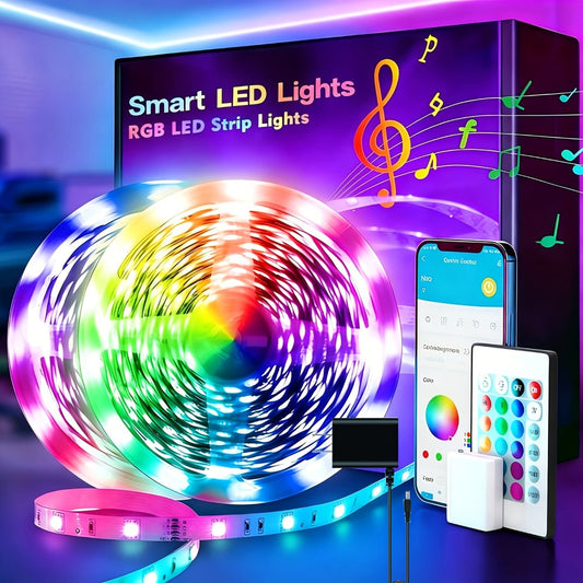RGB LED Strip Lights 100FT 200FT Music Sync Color Changing with App Control & Remote - Smart Color Changing Light Strip for Bedroom Gaming Room Party Decor - Dimmable DIY Scene Lighting