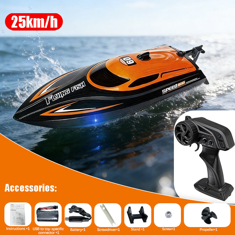 RC Speedboat 30KM/H with LED Night Navigation Lights – 2.4GHz High Speed Remote Control Boat Anti-Capsizing Water Cooling System Pool Lake RC Toy for Kids Adults, Best Birthday Summer Gift