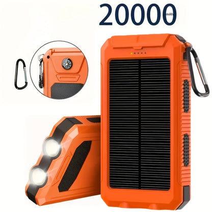 Solar Power Bank, 20000mAh Dual-USB Charger with Solar Panel, LED Flashlight, Compass and Five Color Options