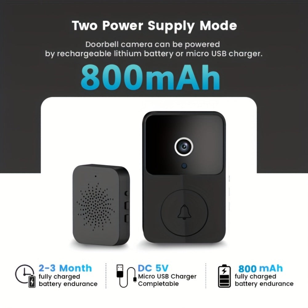 Voice Change Doorbell Camera Wireless HD 960P – Night Vision, Two-Way Audio, Motion Alert Push Notification, 2.4GHz WiFi, Rechargeable Battery, Remote Mobile View, Single or 2-Pack, Black White