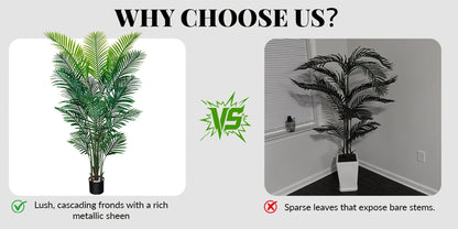 Artificial Areca Palm Tree in 4, 5 or 6-Foot Heights with Frond Count and White Planter Options