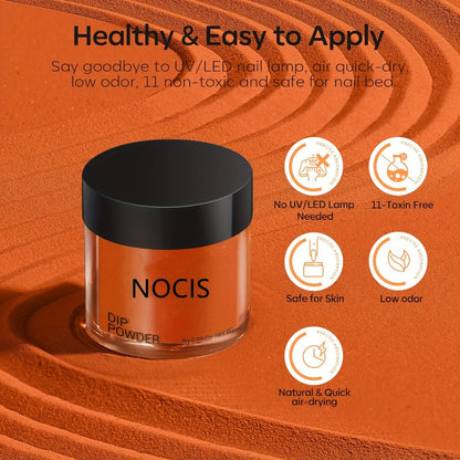 Dip Powder Nail Kit with NOCIS Label, Four Orange Brown Glitter Powders, Three 10ml Liquids and Four Tools