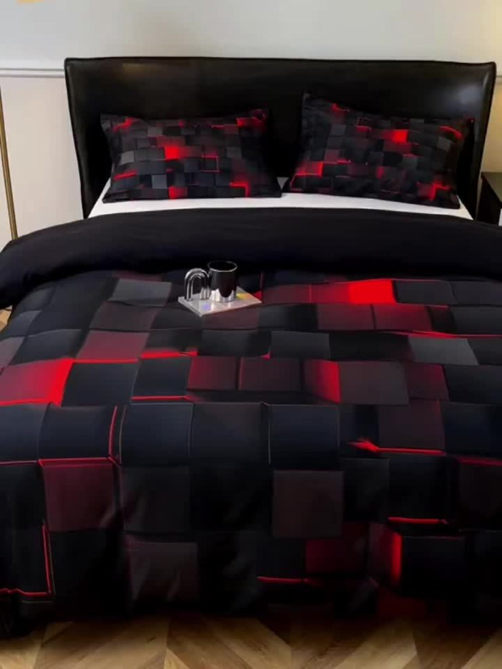 Three-Piece Plaid Duvet Cover Set with Two Pillowcases in Five Colors and Four Bed Sizes for Home and Everyday Use