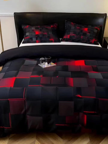 Three-Piece Plaid Duvet Cover Set with Two Pillowcases in Five Colors and Four Bed Sizes for Home and Everyday Use