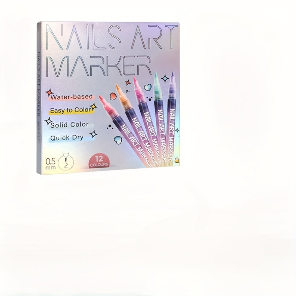 Nail Art Pens 12 Colors Quick Dry 3D Graffiti & Detail Brush Set – Ultra-Fine Precision Drawing Pen Kit for DIY Nail Design, Salon & Home Use, Vibrant Long Lasting Ink