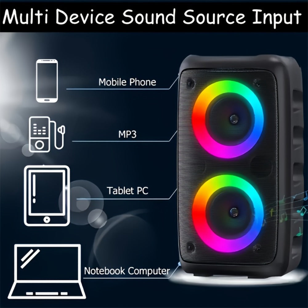 Outdoor LED Bluetooth Speaker with Microphone Large Stereo PA System Wireless Portable Speaker for Square Dancing Park Performances Stage Events Parties Singing Rechargeable Battery
