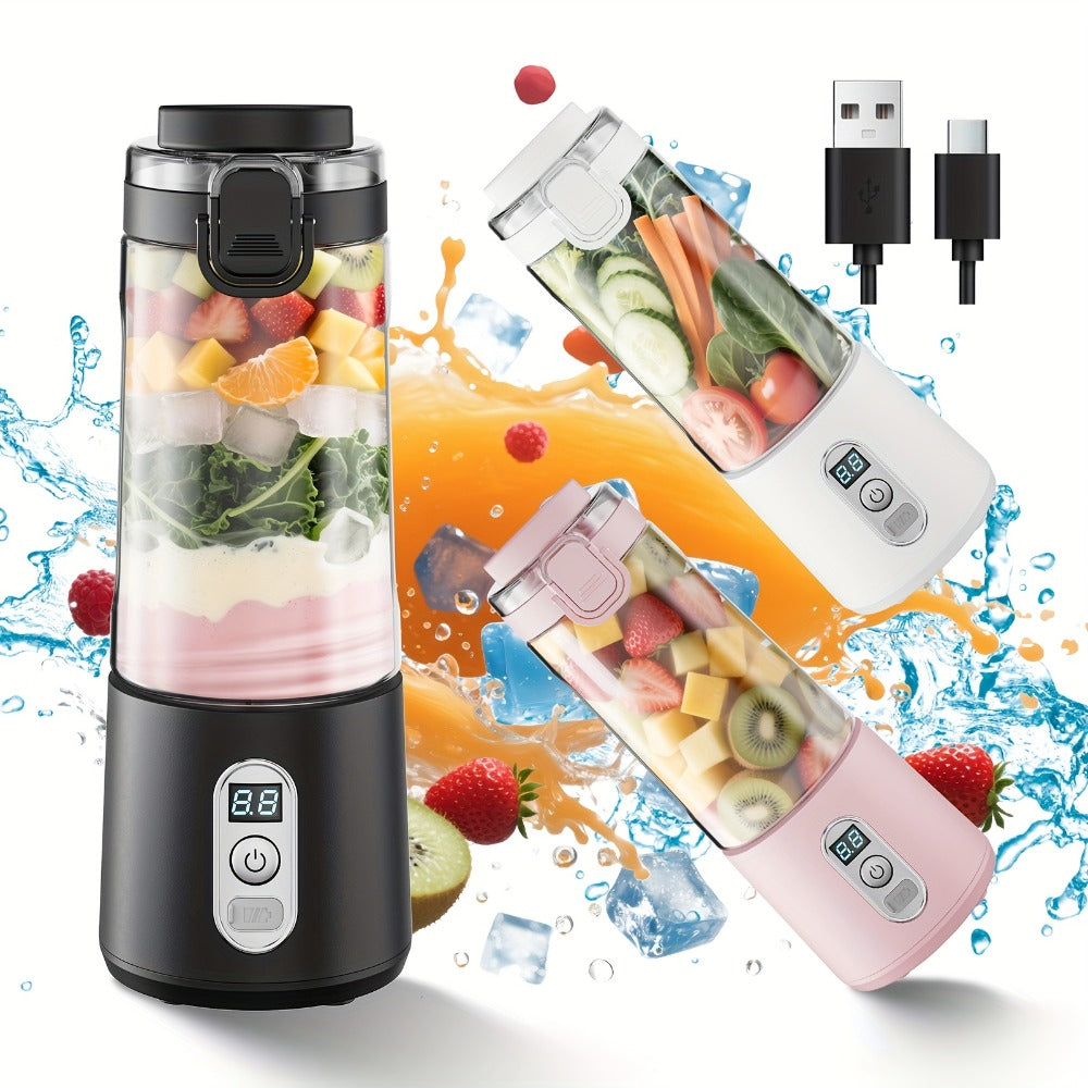 Portable Blender with Clear Cylindrical Cup, Digital Timer Display, Flip-Up Handle and Three Color Options