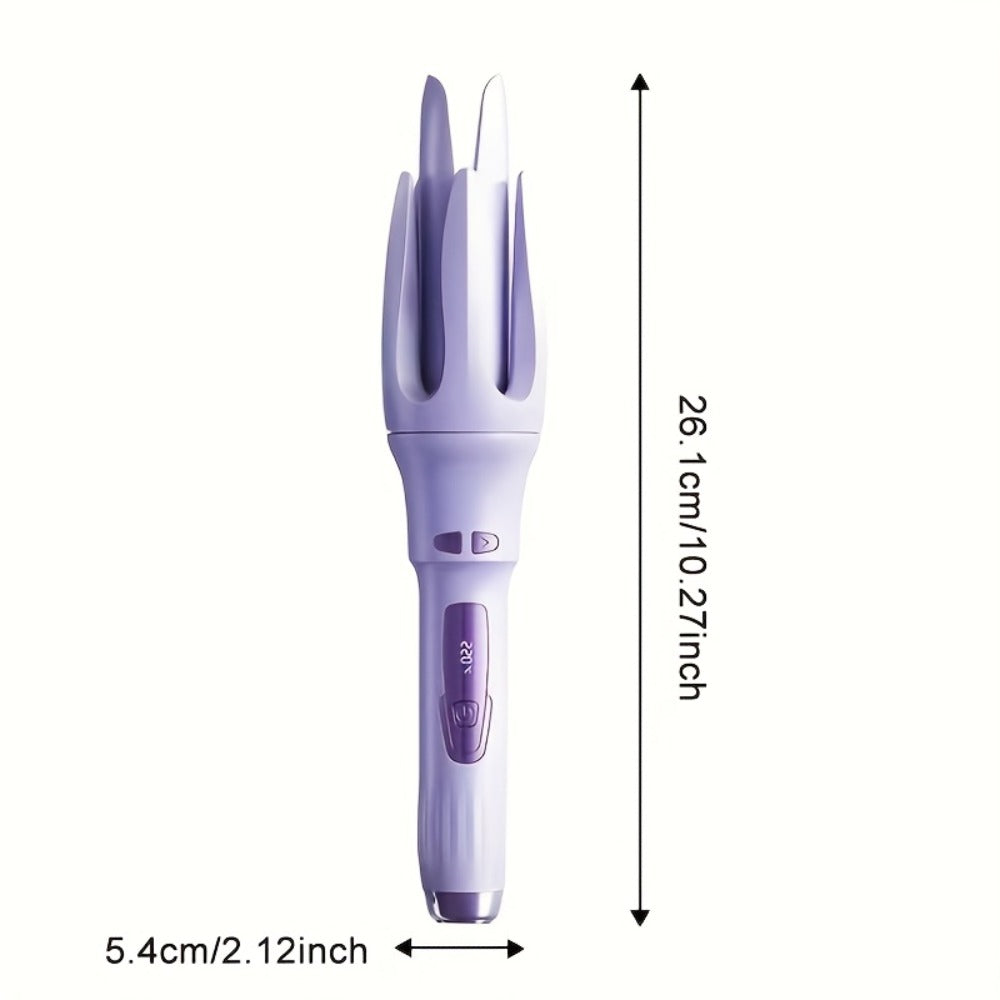 Automatic Curling Iron 32mm Essential Oil Coating – 4 Temperature Settings Anti-Scald Moisturizing Hair Curler with Hairpins & Comb for All Hair Types – Purple