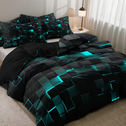 3-Piece Duvet Cover Set with Dimensional Geometric Cube Print, Zipper Closure and Five Color Options