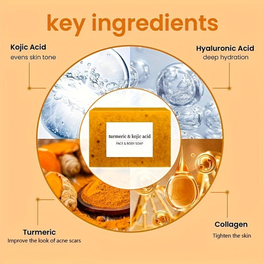 Turmeric Kojic Acid Soap Bar with Lemon Honey Natural Handmade Brightening Soap 12 Bars 100g Each with Bubble Net for Dark Spots Hyperpigmentation Glowing Skin Face Body All Skin Types
