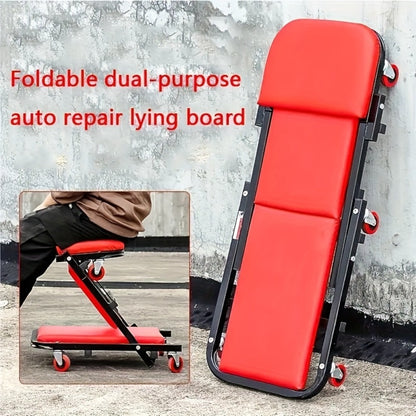 Mechanic Creeper Crawler Seat 36" Z-Type Folding with 6 Swivel Wheels & Adjustable Load Plate - Garage Repair Crawling Board
