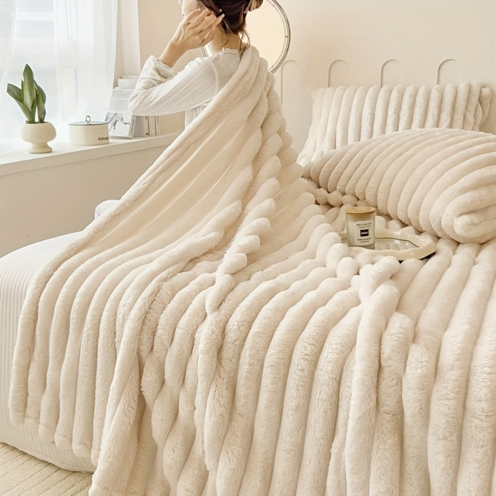 Reversible Faux Rabbit Hair Blanket in Four Colors and Five Sizes from 39 x 60 to 108 x 90 Inches