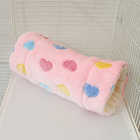 Hamster Tunnel Nest Plush Sleeping Bag – Soft Warm Small Animal Hideout with Hammock Passage for Hamsters, Guinea Pigs, Rats, Honey Possums & Dutch Pigs, Flower Branch Design, Pink & Green
