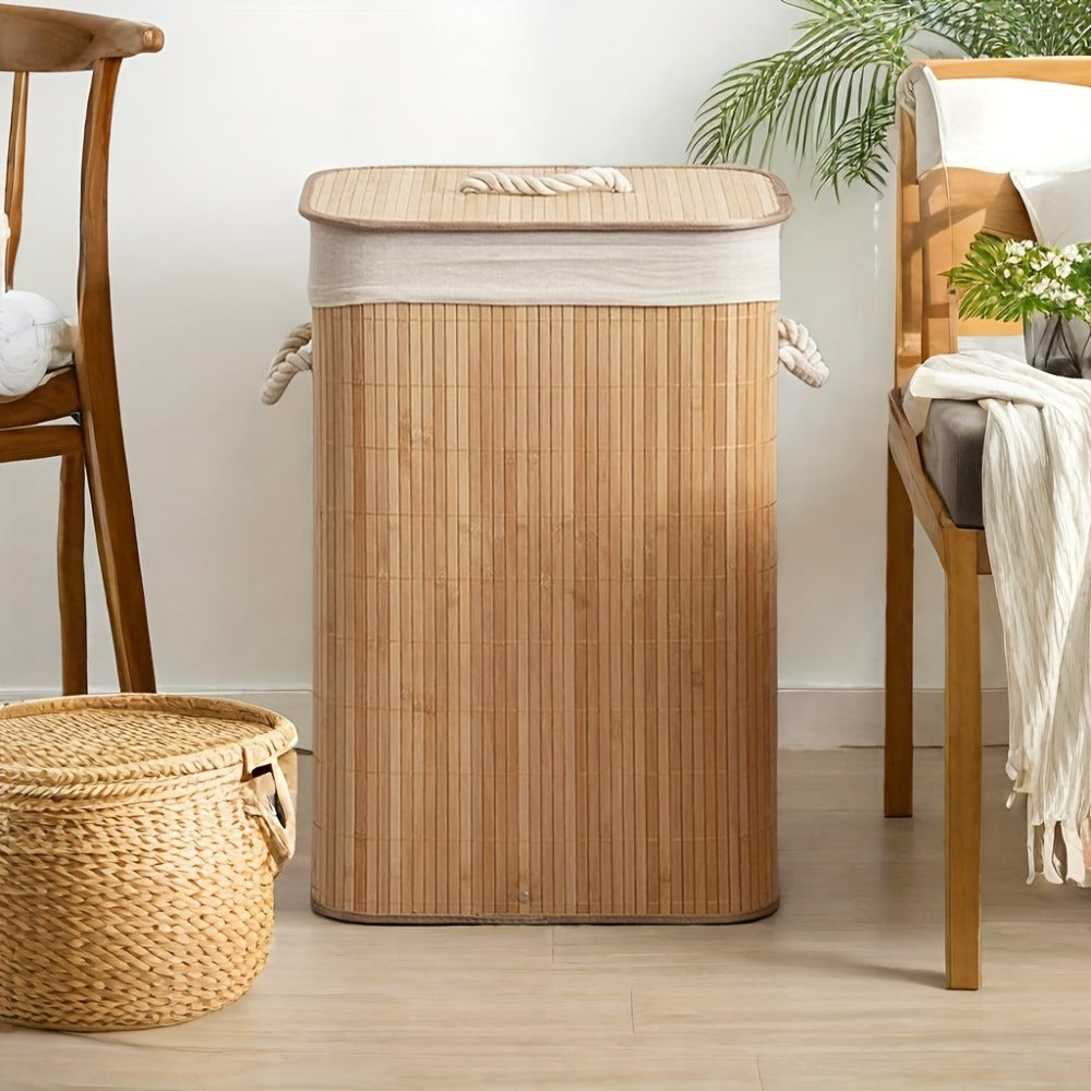 Upgrade or Ordinary Rectangular Collapsible Laundry Hamper with Slatted Body, Lid and Side Handles
