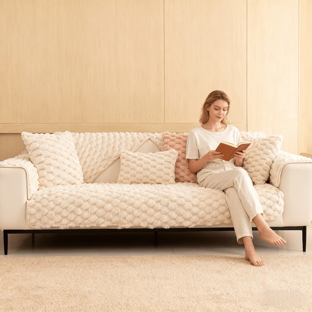 Sofa Cover 35.5-Inch Fuzzy Polyester Single-Piece Pad with Silicone Non-Slip Backing for 2 to 4 Seats