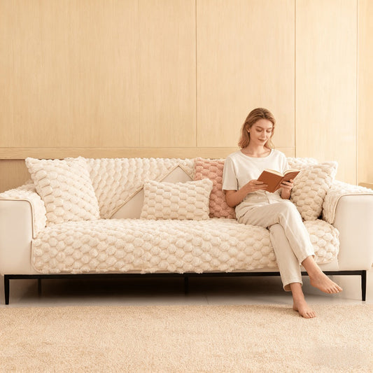 Sofa Cover 35.5-Inch Fuzzy Polyester Single-Piece Pad with Silicone Non-Slip Backing for 2 to 4 Seats