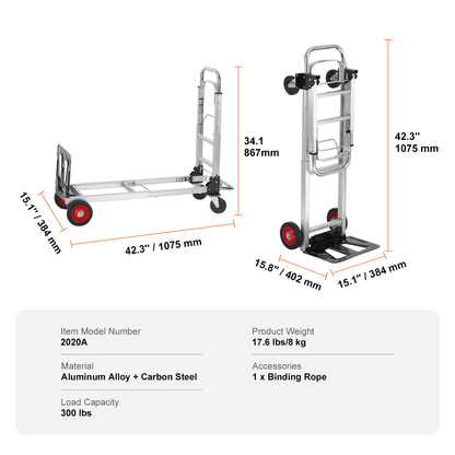 Convertible Folding Hand Truck and Platform Cart with 400 lb Platform and 250 lb Upright Load Labels